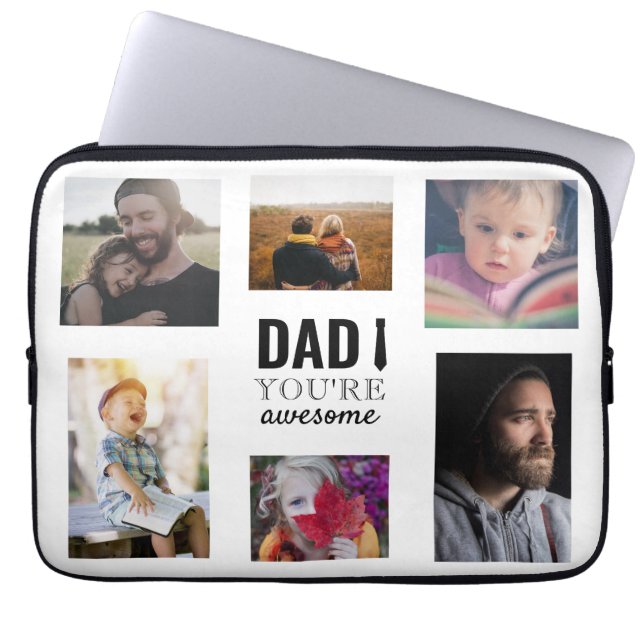 dad you're awesome father's day collage typography laptop sleeve (Front)