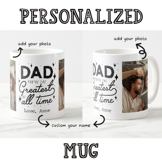 Dad You're Great All Time Custom Two Photo Retro  Coffee Mug (Creator Uploaded)