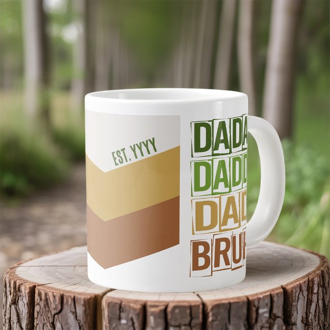 Dada Daddy Dad Bruh Custom Est Modern Green Tan Large Coffee Mug (Giant mug for dad with modern typography)