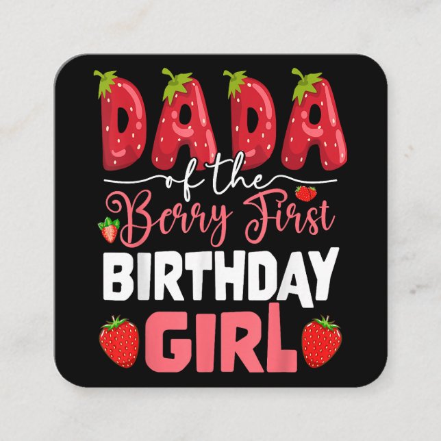 Dada of The Berry First Birthday of Girl Strawberr Square Business Card (Front)
