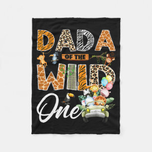 Dada of the wild one 1st birthday boy safari jungl fleece blanket