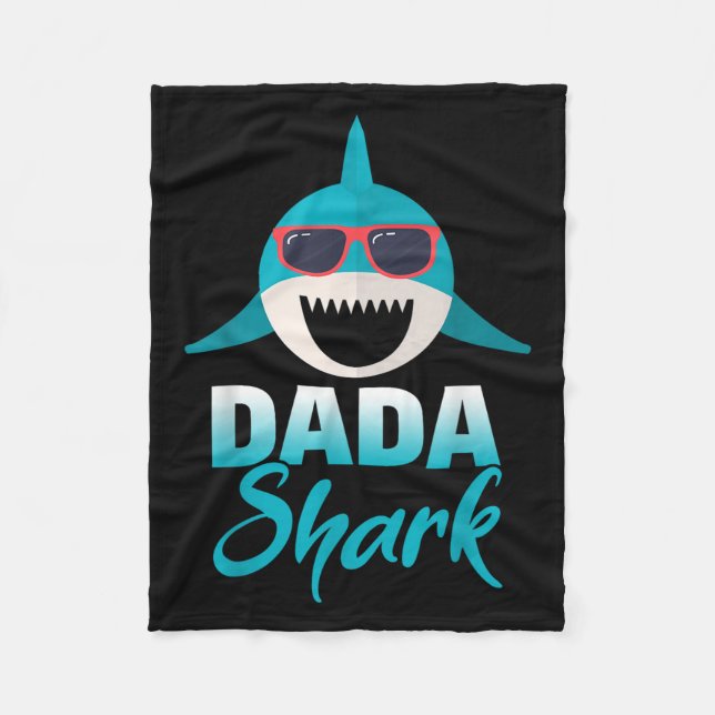 Dada Shark Wearing Cool Sungles Daddy  Fleece Blanket (Front)