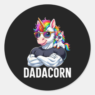 Dadacorn Muscle Unicorn Dad Funny Father's Day Men Classic Round Sticker