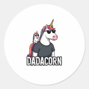 Dadacorn - Unicorn Dad and Baby Christmas Papa Fat Classic Round Sticker