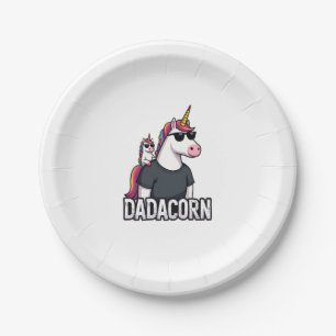Dadacorn - Unicorn Dad and Baby Christmas Papa Fat Paper Plate