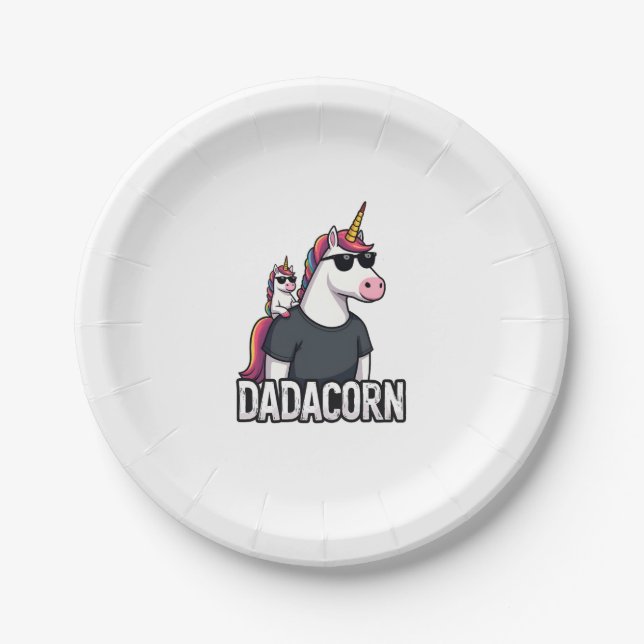 Dadacorn - Unicorn Dad and Baby Christmas Papa Fat Paper Plate (Front)