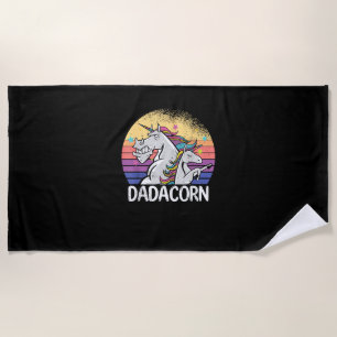 Dadacorn unicorn Father and daughter dad daddy fat Beach Towel
