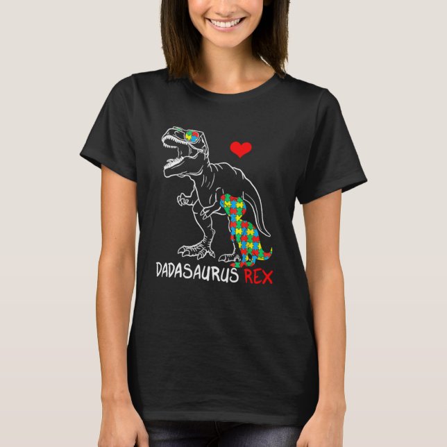 Dadasaurus Rex Autism Awareness Jigsaw Puzzle Prou T-Shirt (Front)