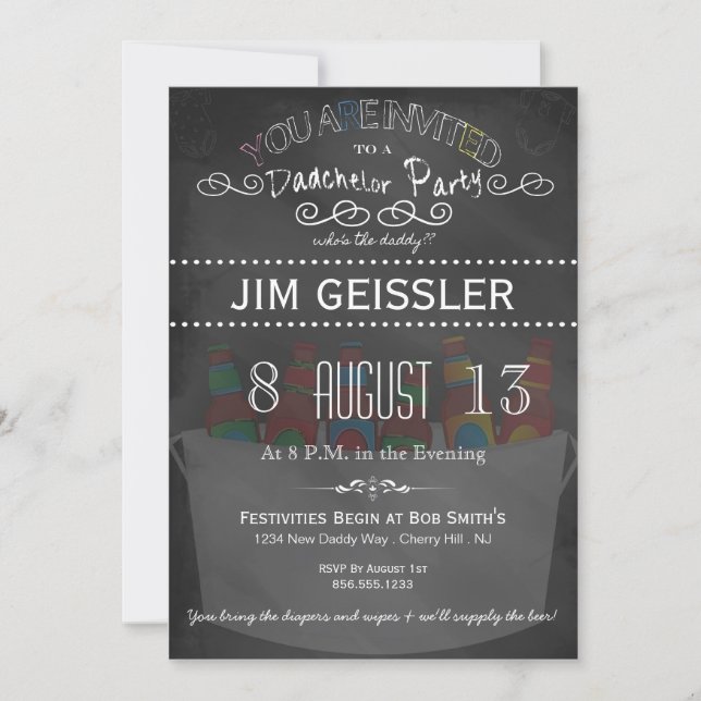 Dadchelor Party Invite in Chalkboard Typography (Front)