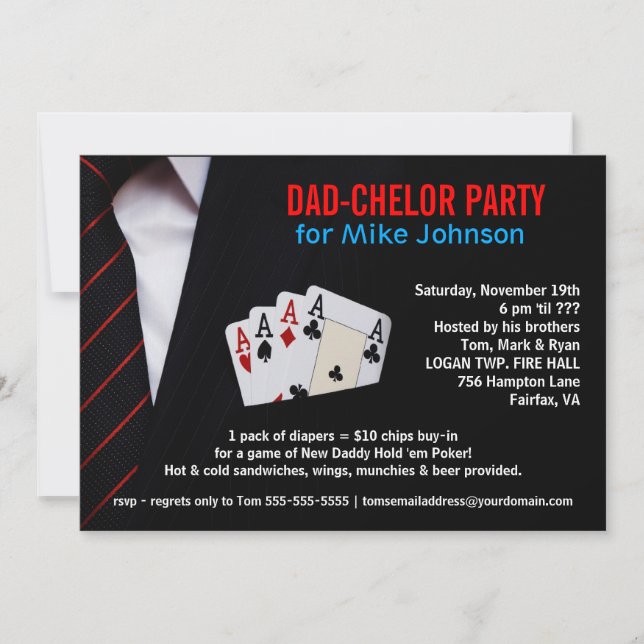 Dadchelor - Sophisticated Poker Party Invitations (Front)