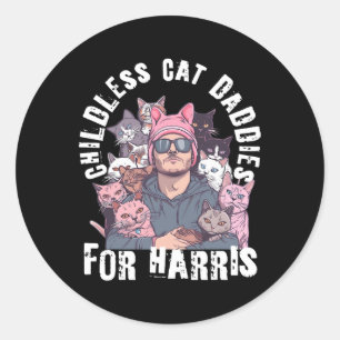 Daddies For Harris Vote Pink Hat Feminist Men Cat  Classic Round Sticker