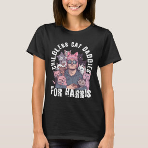 Daddies For Harris Vote Pink Hat Feminist Men Cat T-Shirt