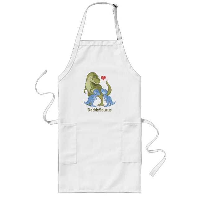 DaddSaurus T-Rex & Twin Baby Boy Dinosaurs Long Apron (Front)