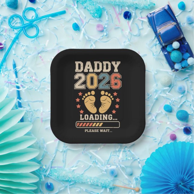 Daddy 2026 Loading Baby Announcement Expecting Dad Paper Plate (Party)
