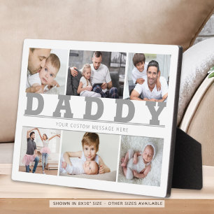 DADDY 6 Photo Collage Grey Custom Text 5x7 Plaque