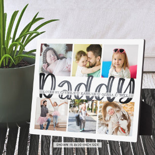 DADDY 6 Photo Collage Grey Custom Text 8x10 Plaque