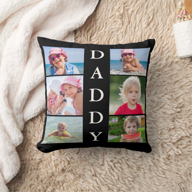 Daddy 6 Photo Collage Throw Pillow (Blanket)