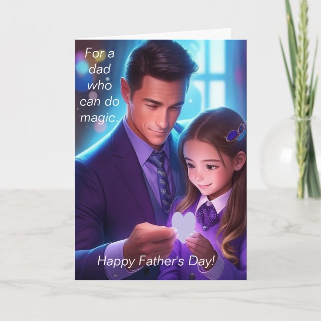 Daddy and Daughter Doing Magic Holiday Card (Front)