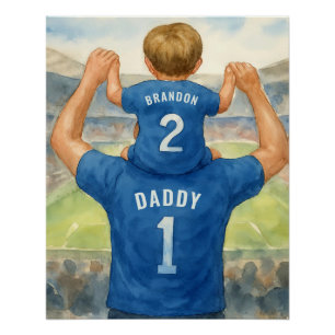 Daddy and Son Matching Jerseys Football Dad Poster