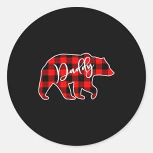Daddy Bear Red Plaid Matching Family Christmas  Classic Round Sticker