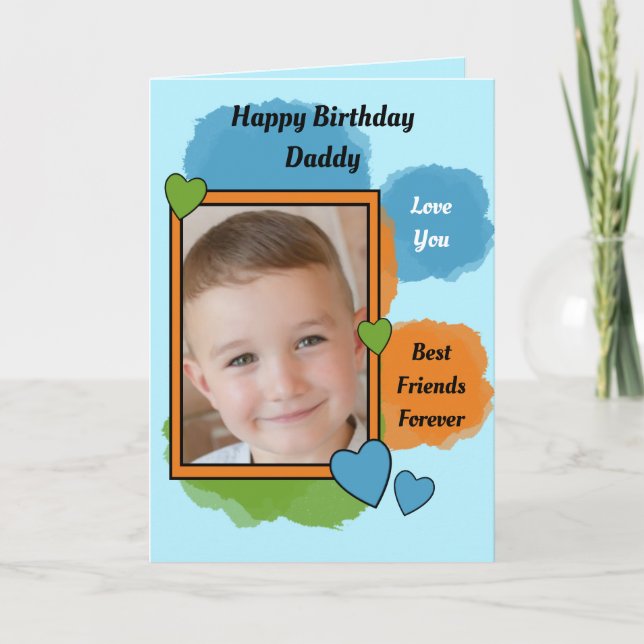 Daddy best friends birthday blue photo card (Front)