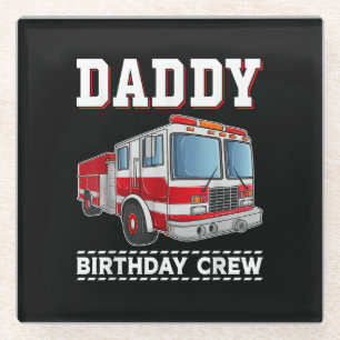 Daddy Birthday Crew Fire Truck Themed Family Match Glass Coaster