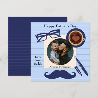 Daddy Blue Moustache Coffee Happy Fathers Day Card