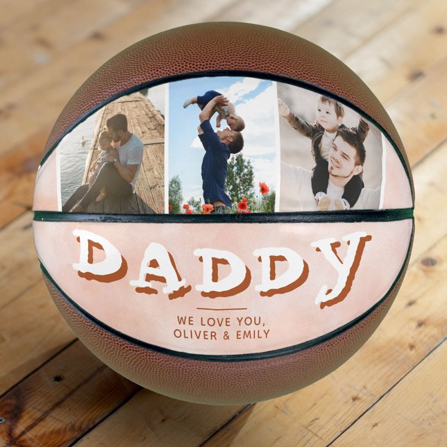 Daddy Blush Orange Family 3 Photo Collage Keepsake Basketball (Creator Uploaded)