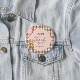 Daddy Can Bearly Wait Girl Baby Shower Family 7.5 Cm Round Badge