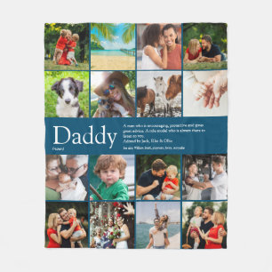 Daddy Definition Quote Photo Collage Blue Fleece Blanket