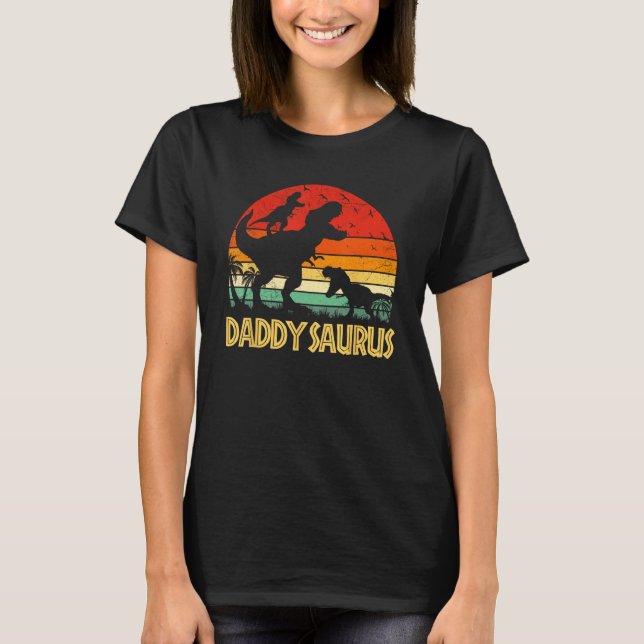 Daddy Dinosaur Daddysaurus 2 kids Fathers Day  For T-Shirt (Front)