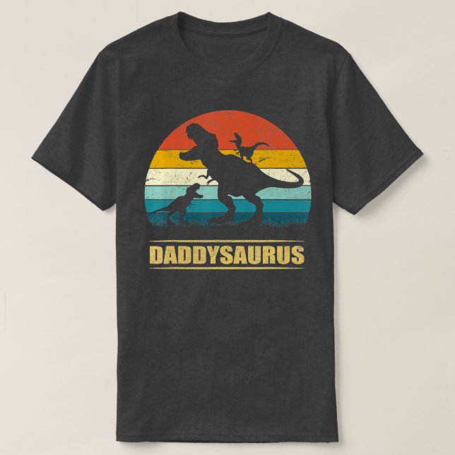 Daddy Dinosaur Daddysaurus 2 kids Fathers Day Gift T-Shirt (Design Front)