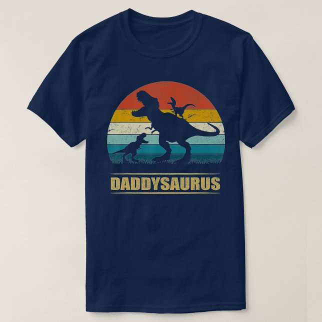 Daddy Dinosaur Daddysaurus 2 kids Fathers Day Gift T-Shirt (Design Front)
