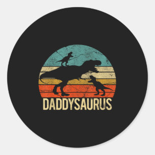 Daddy Dinosaur Daddysaurus 2 Two Kids Christmas Gi Classic Round Sticker