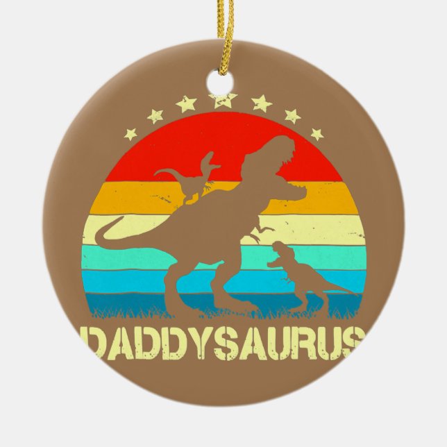 Daddy Dinosaur Daddysaurus 2 Two Kids Father's Ceramic Ornament (Front)