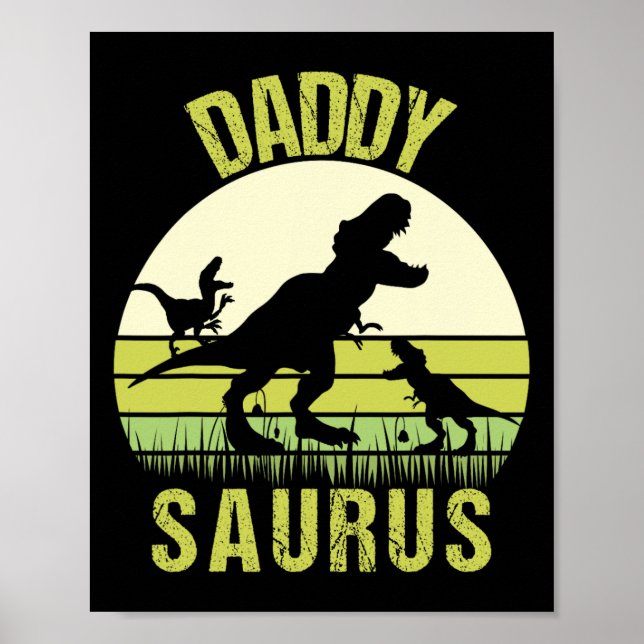 Daddy Dinosaur Daddysaurus 2 Two Kids Fathers Day  Poster (Front)
