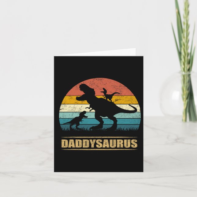 Daddy Dinosaur Daddysaurus 2 Two Kids Funny Father Card (Front)