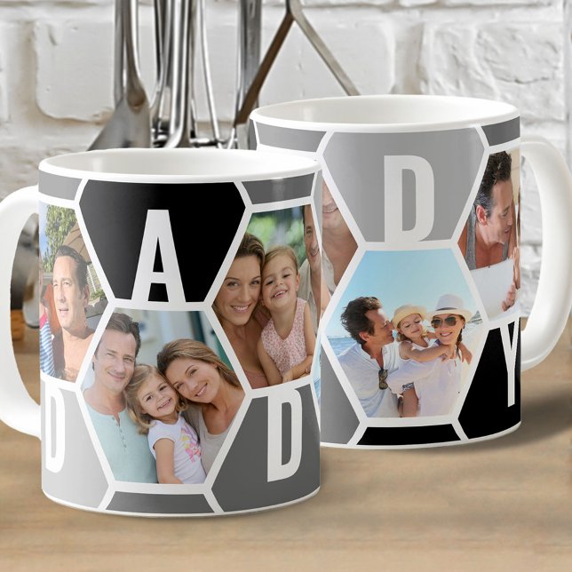 Daddy Editable 5 Photo 5 Letter Honeycomb Coffee Mug (Creator Uploaded)