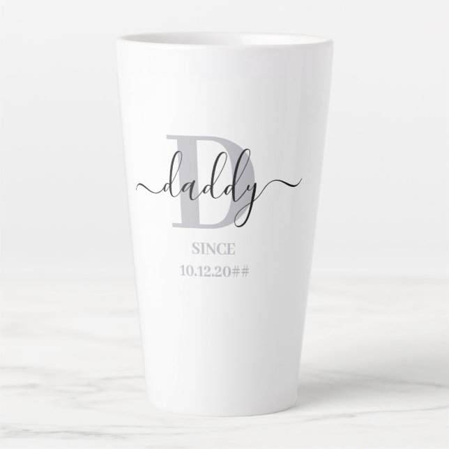 Daddy Elegant Script Dad Monogram Silver Grey Latte Mug (Front)