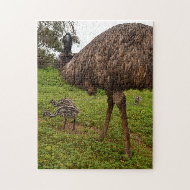 Daddy Emu Taking His Chicks For A Walk, Jigsaw Puzzle (Vertical)