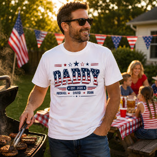 Daddy Est 2026 USA Patriotic Flag Custom Kids Name T-Shirt
