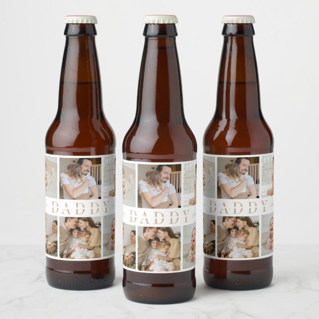 "Daddy" Fathers Day Collage Kids Photos Beer Label (Bottles)
