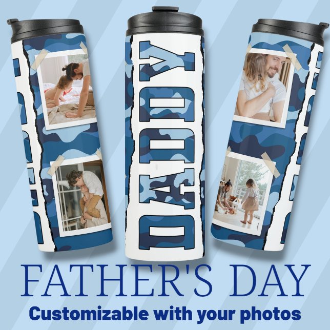 Daddy Father's Day custom photos blue Thermal Tumbler (Daddy Father's Day custom photos blue Thermal Tumbler)