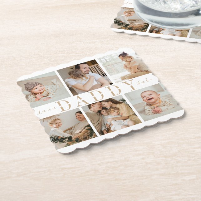"Daddy" Fathers Day Custom Photos Paper Coaster (Angled)