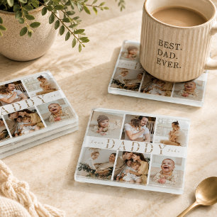 "Daddy" Fathers Day Kids Photo Collage Coaster