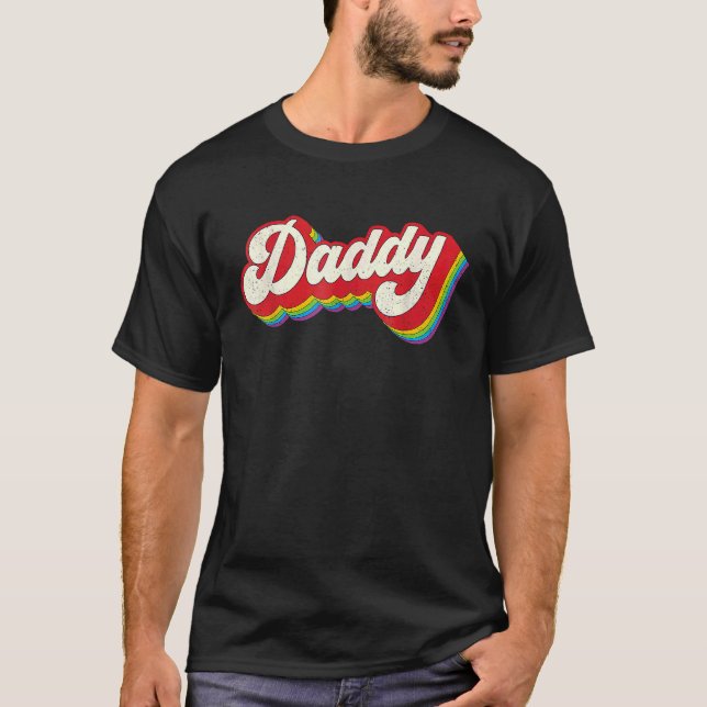Daddy Gay Pride Month LGBTQ Fathers Day Rainbow Fl T-Shirt (Front)