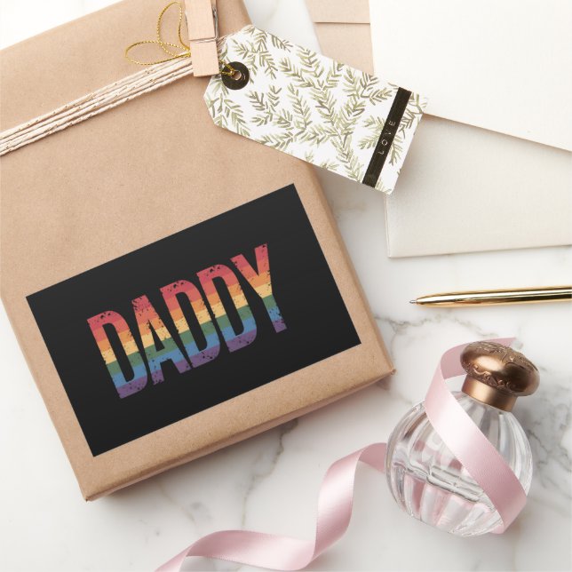 Daddy Gay Pride Month LGBTQ Father's Day Rainbow  Rectangular Sticker (Gifting)