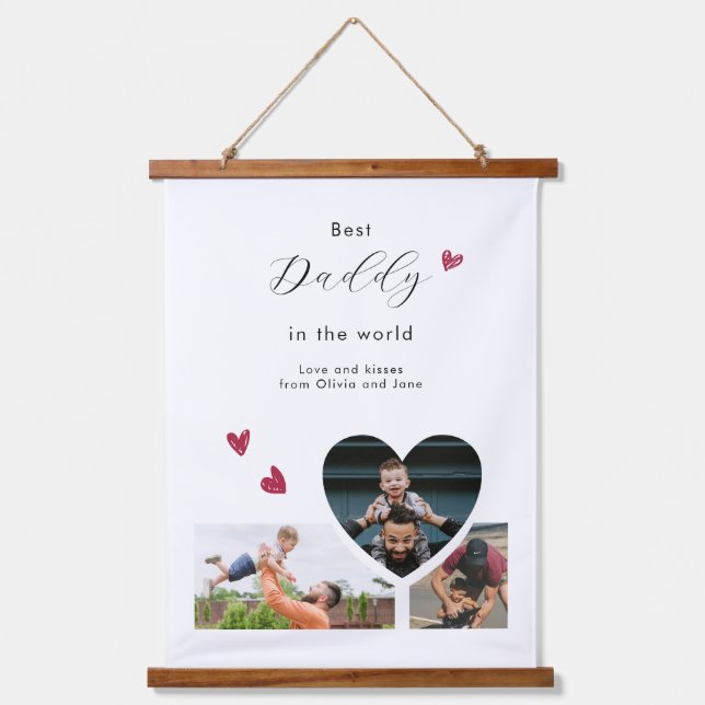 Daddy Gift Create Your Own 3 Photo Collage Hanging Tapestry (Front)