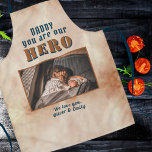 Daddy Hero Watercolor Father Keepsake Family Photo Apron<br><div class="desc">Daddy Hero Watercolor Father Keepsake Family Photo plaque. From daughter or son to the special hero in their life. Add your photo and name. You can change daddy into dad,  papa,  pap, ...  The background is blush orange watercolor. A perfect gift and a lovely Father`s Day gift for dad.</div>