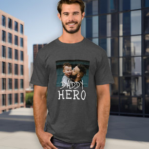 Daddy Hero White Typography Dad Photo Grey T-Shirt